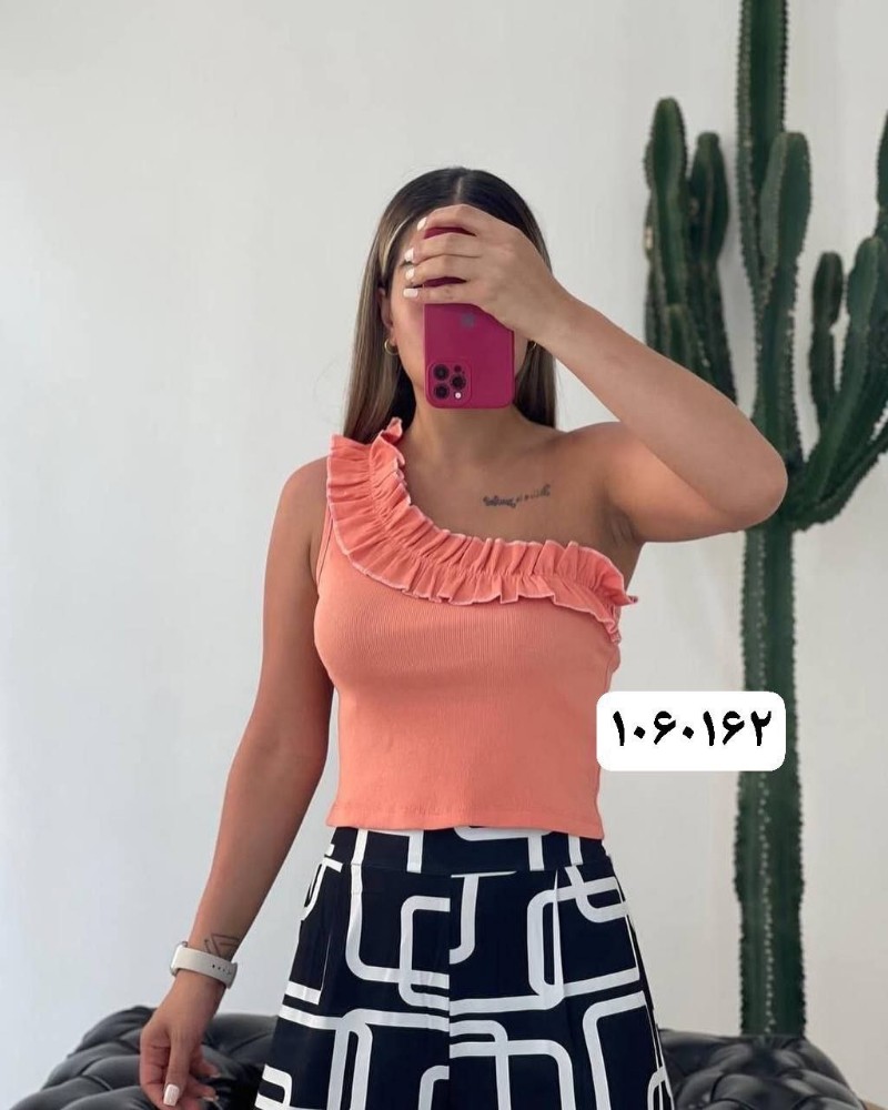 کراپ رومی چین دار کد 135280 - خرید تاپ و تیشرت زنانه عمده