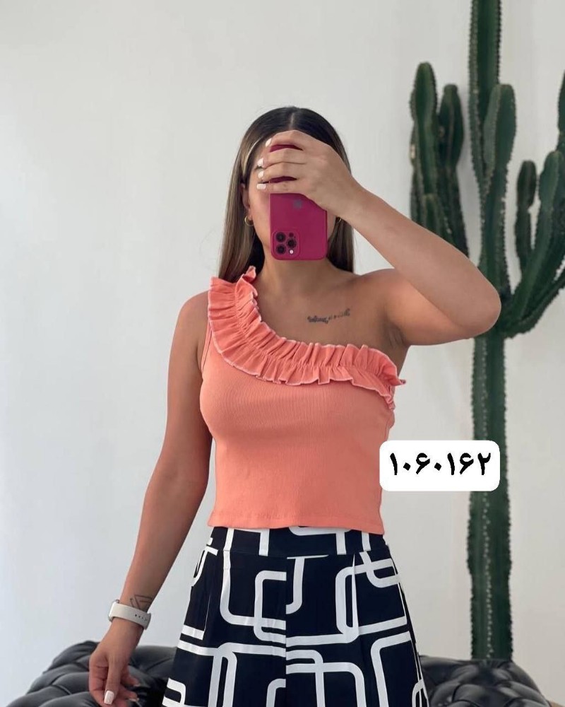 کراپ رومی‌ چین دار کد 135446 - خرید تاپ و تیشرت زنانه عمده