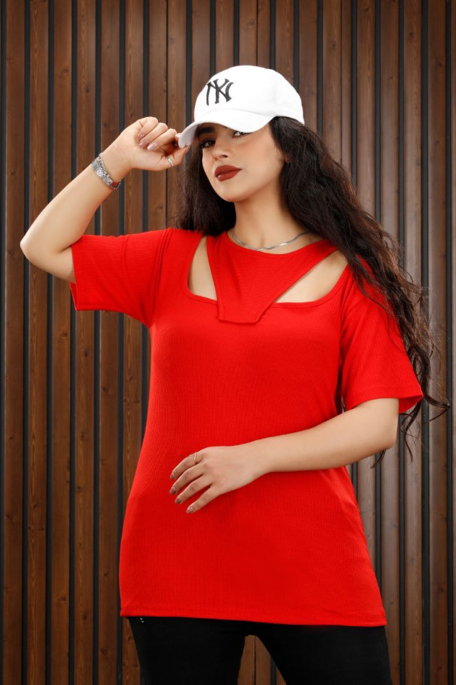 تیشرت یقه دو تیک کد 135493 - خرید تاپ و تیشرت زنانه عمده