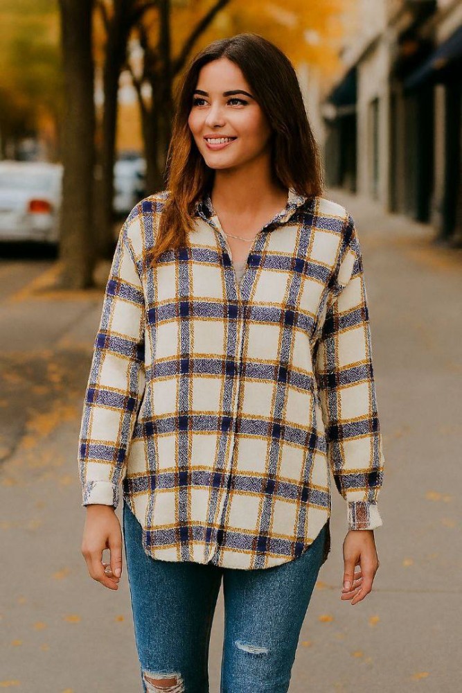 مانتو شگت چهارخونه کد 135542 - خرید مانتو زنانه عمده