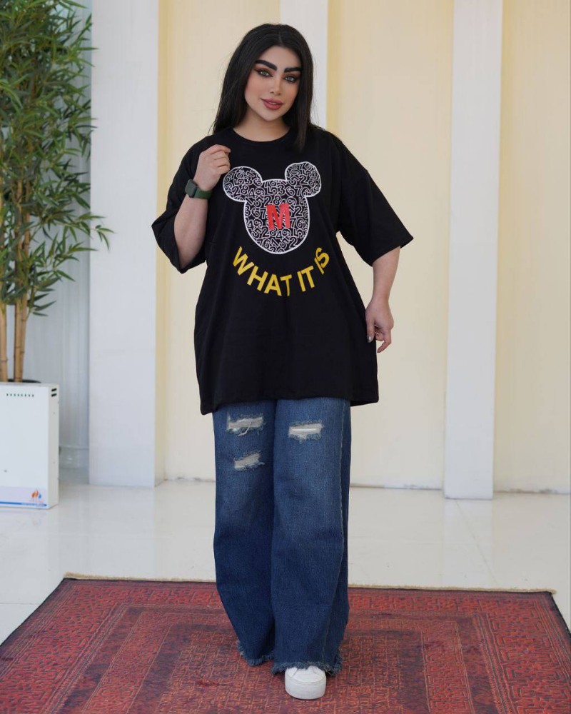 تیشرت لانگ چاپ میکی کد 135625 - خرید تاپ و تیشرت زنانه عمده