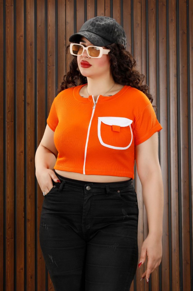 کراپ جلو زیپ کد 135633 - خرید تاپ و تیشرت زنانه عمده