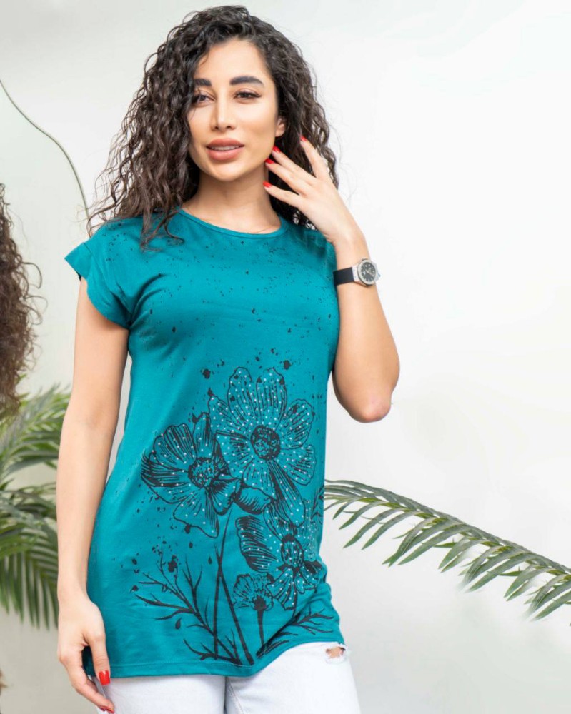 تیشرت گل ونگین کد 135647 - خرید تاپ و تیشرت زنانه عمده