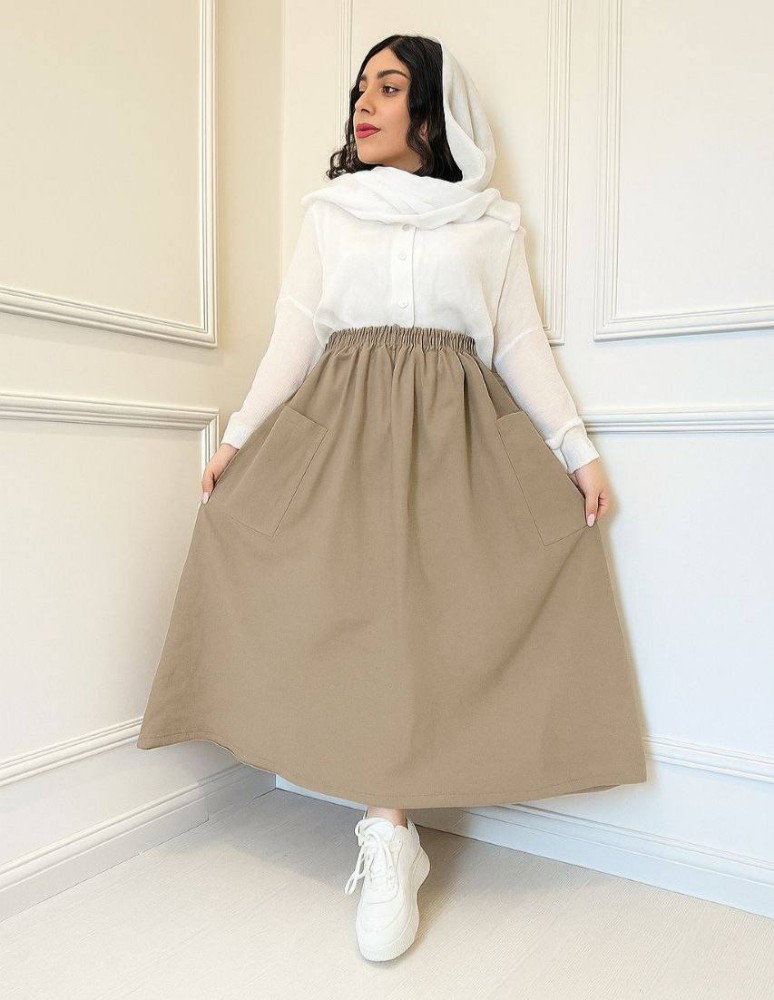 دامن کتان جیب دار کد 135088 - خرید مانتو زنانه عمده