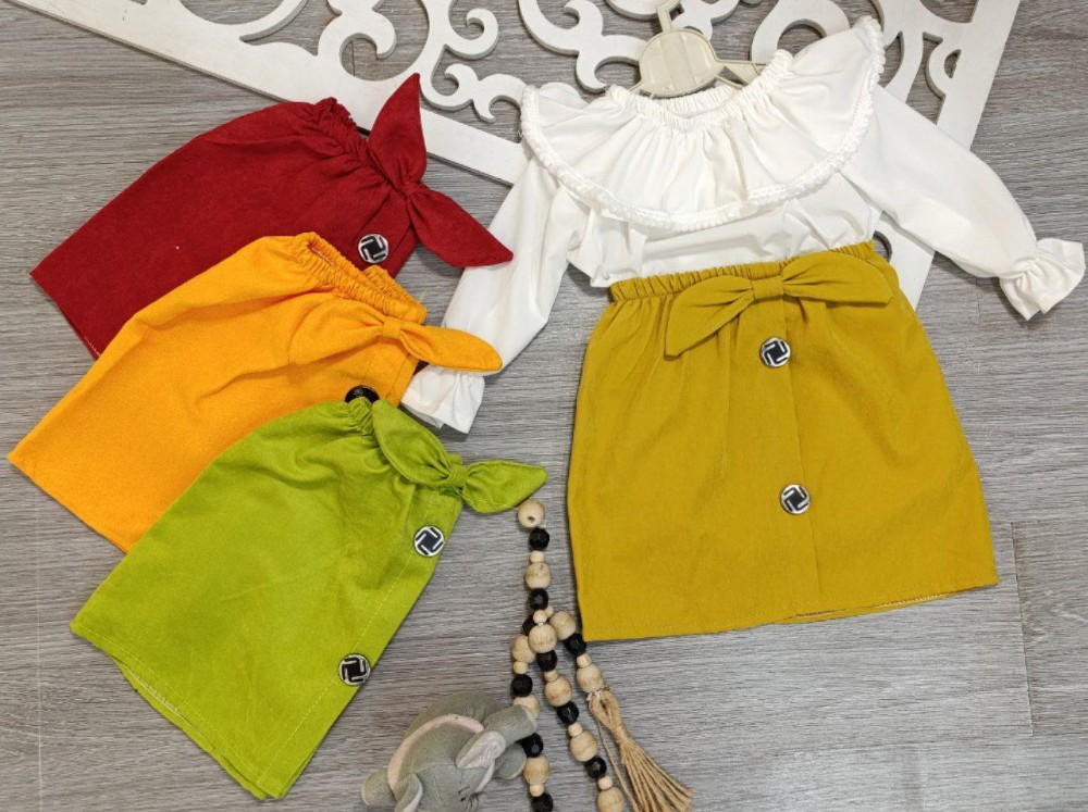 شومیز دامن دخترانه سفید دامن رنگی کد 135224 - خرید سارافون دخترانه عمده