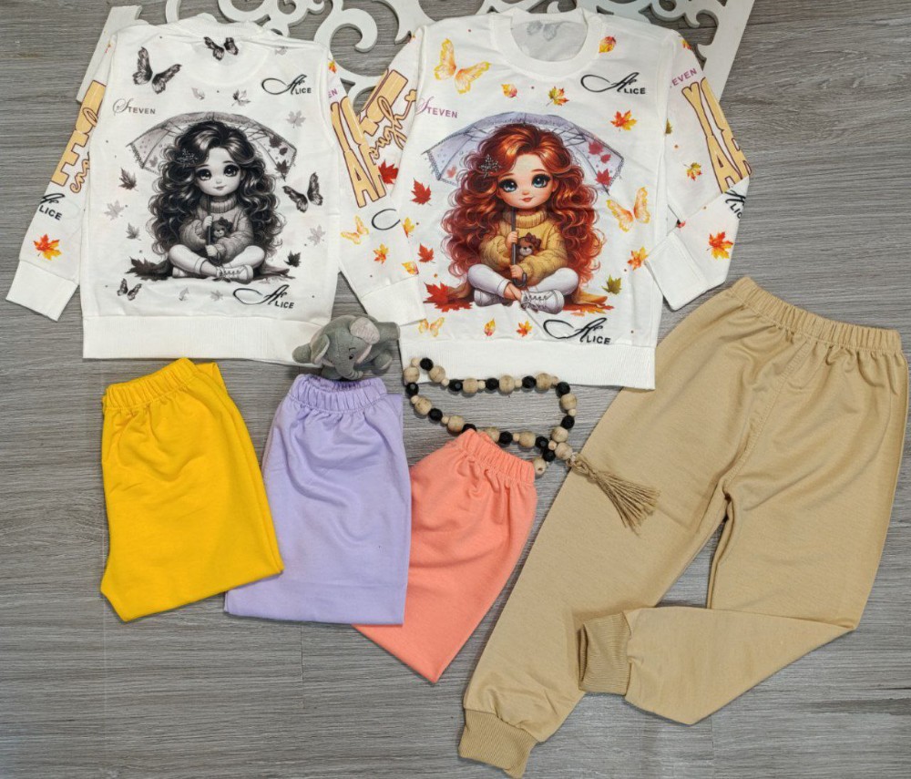 بلوز شلوار دخترانه پشت و رو چاپ کد 135230 - خرید ست بلوز شلوار دخترانه عمده