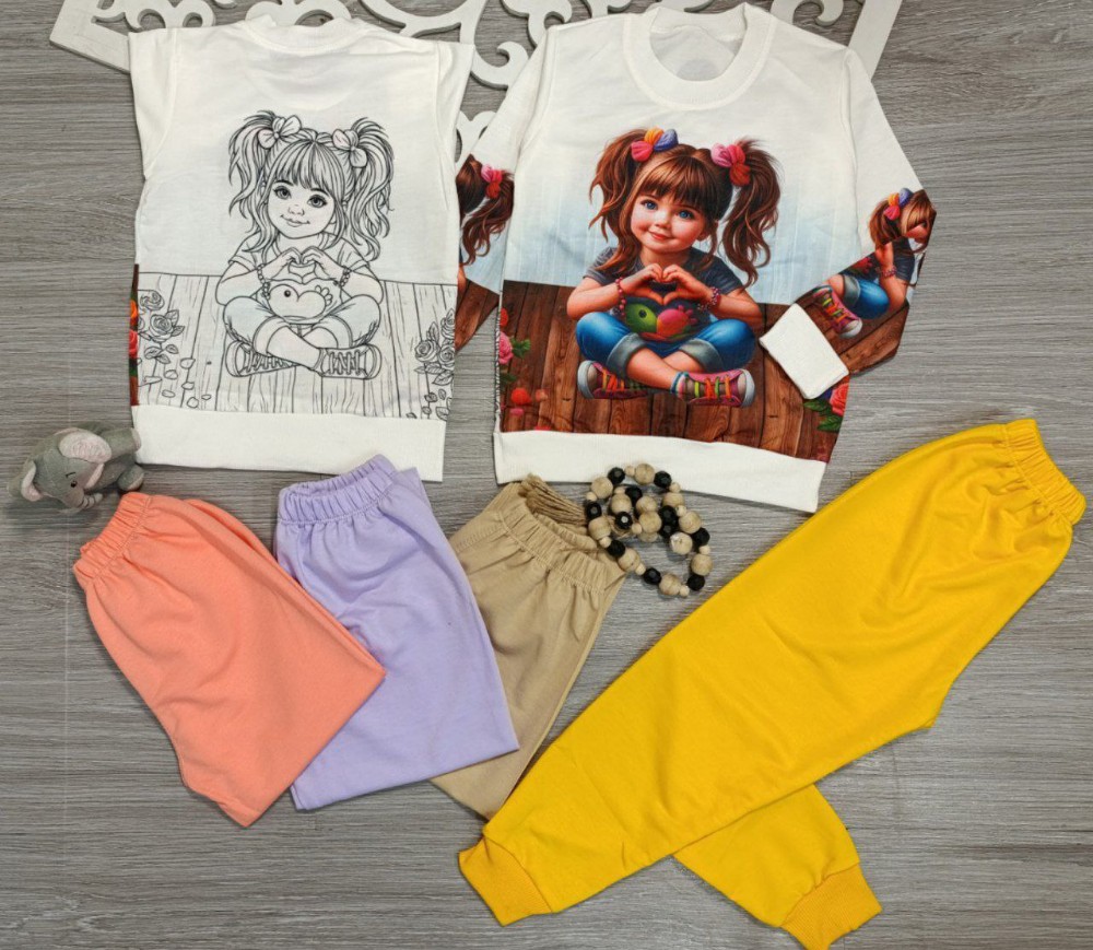 بلوز شلوار دخترانه پشت رو چاپ کد 135232 - خرید ست بلوز شلوار دخترانه عمده