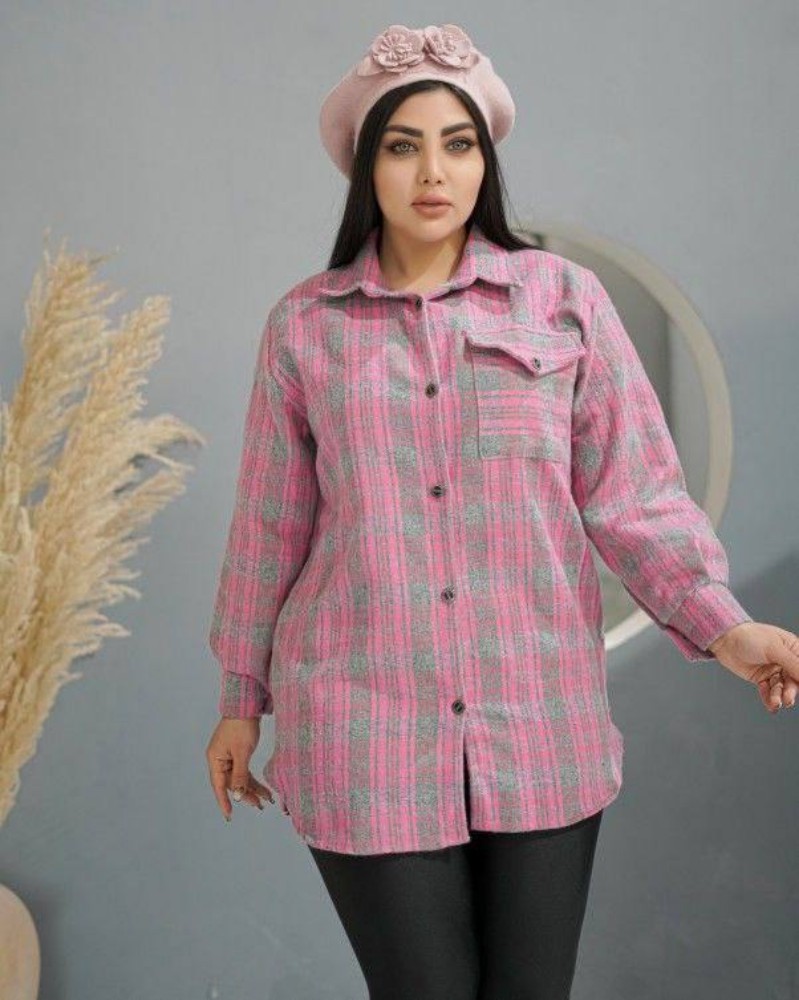 فروش عمده مانتو شگت چهارخونه جلو جیب کد 132990