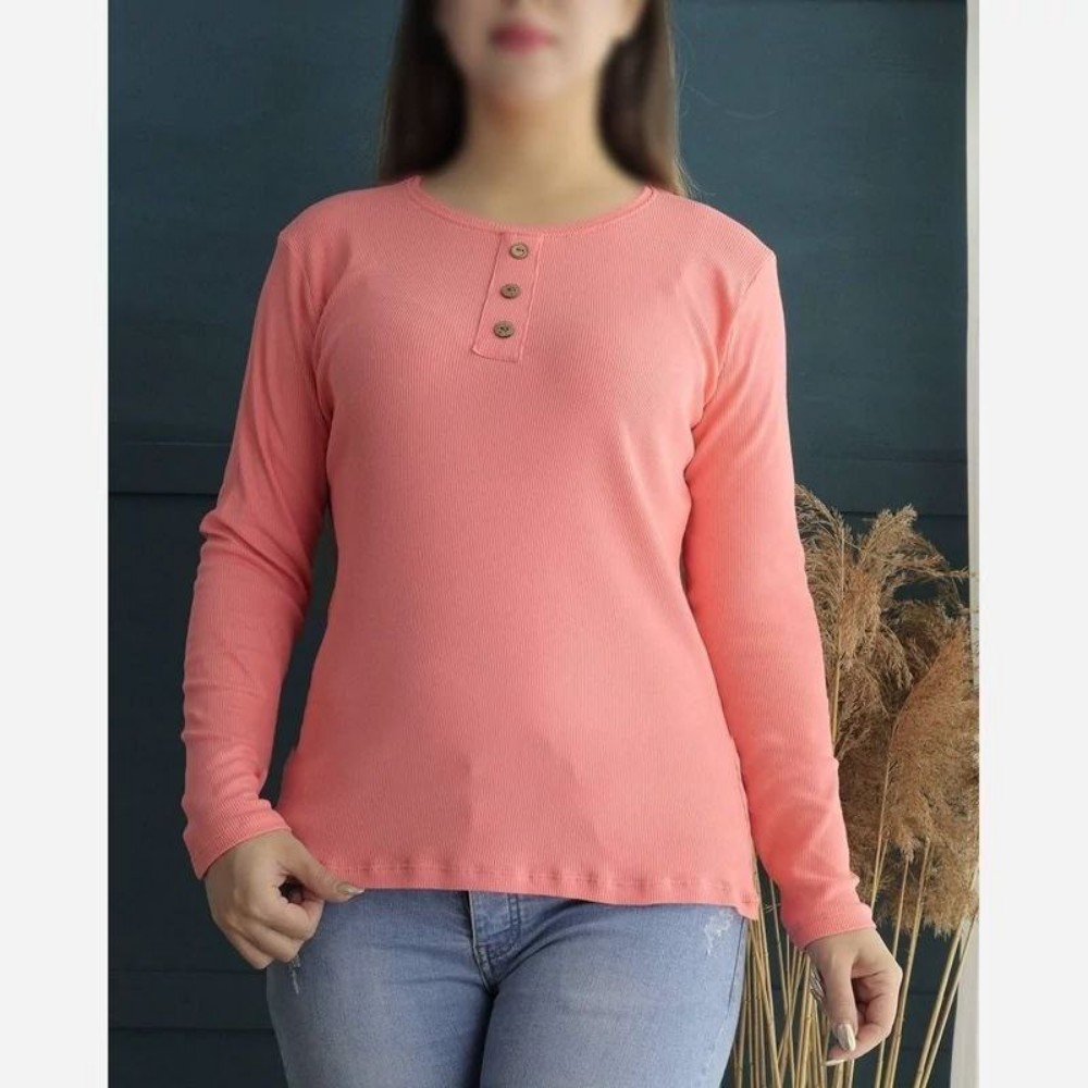 بلوز آستین سه دگمه کد 133784 - خرید بلوز تک زنانه عمده