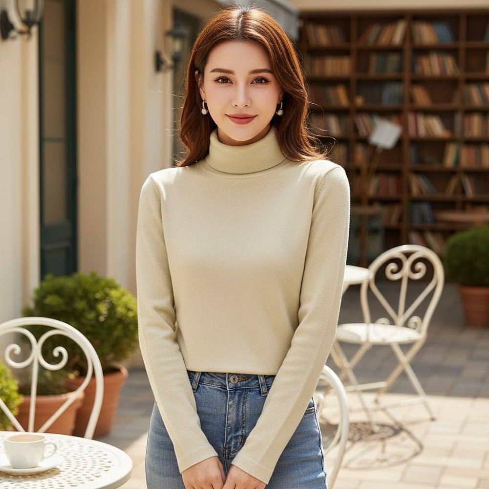 بلوز آستین دار بیسیک یقه اسکی کد 134027 - خرید بلوز تک زنانه عمده