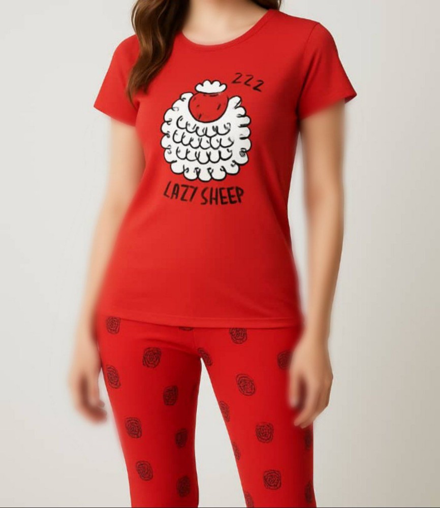 ست تیشرت و شلوار چاپ فانتزی کد 134480 - خرید ست تیشرت شلوار زنانه عمده