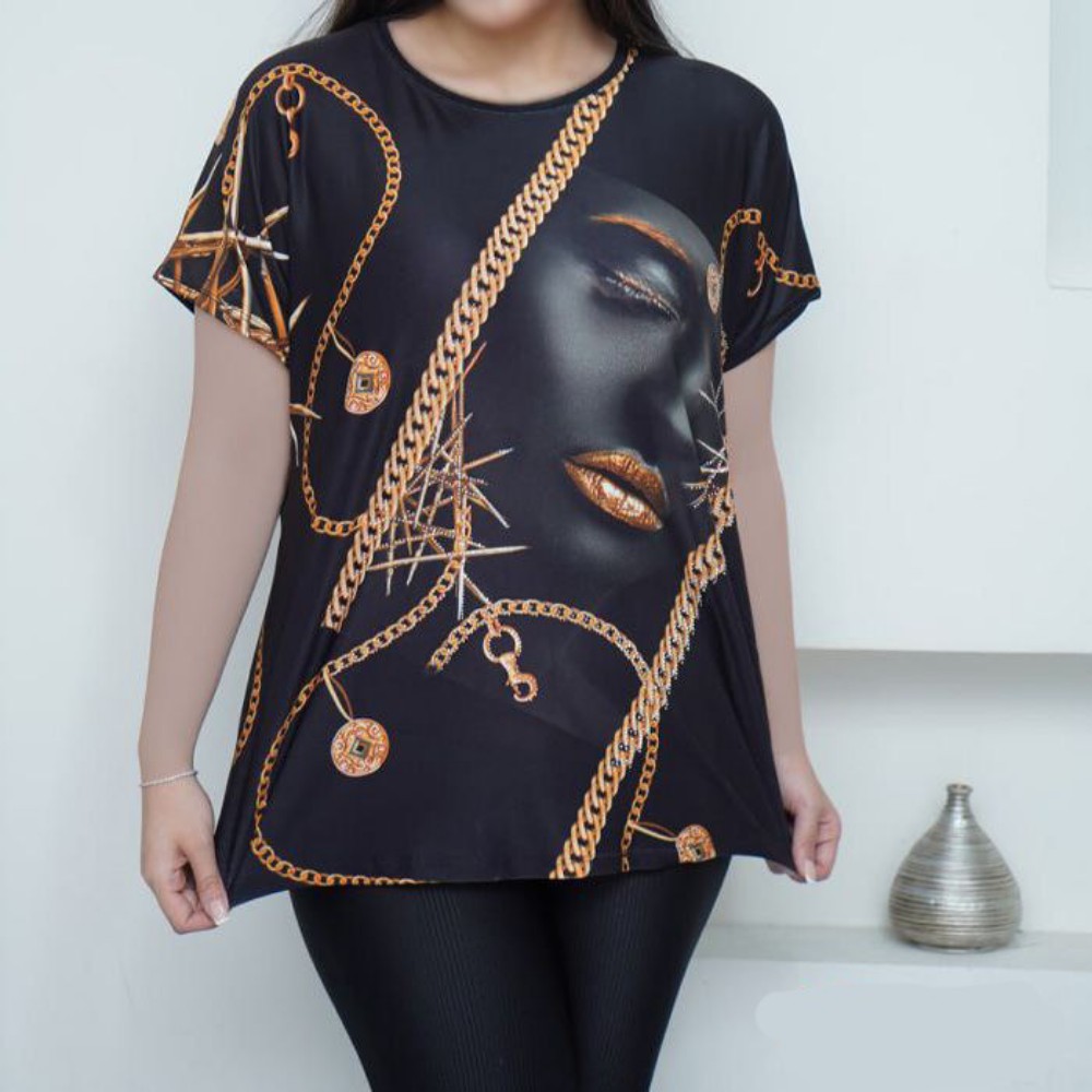 فروش عمده تیشرت زنانه چاپی طرح زنجیری کد 133250