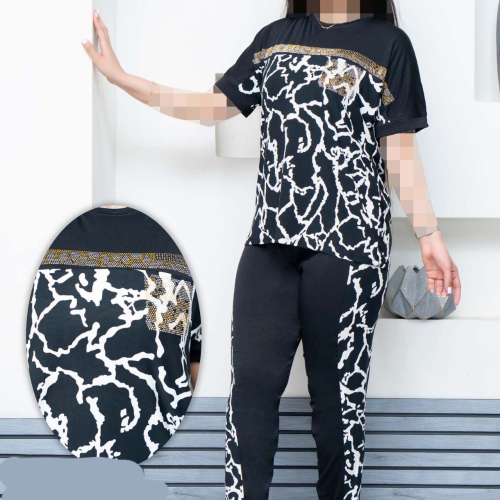 ست تیشرت و شلوار زنانه جیب دار نگین دار کد 133902 - خرید ست تیشرت شلوار زنانه عمده