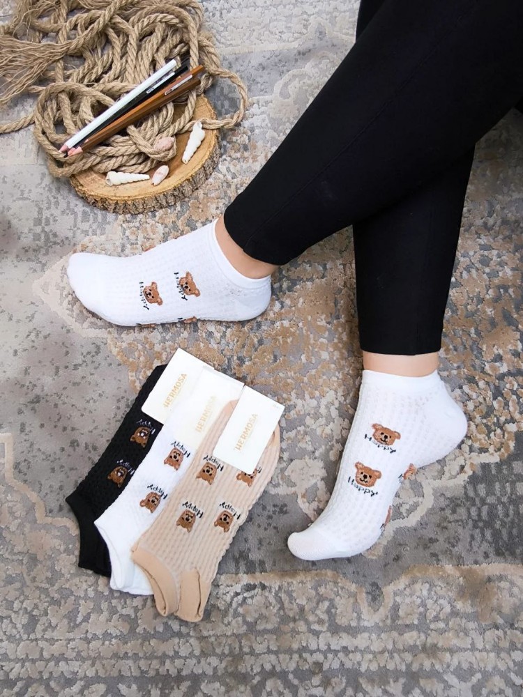 جوراب مچی تدی طرح برجسته کد 134566 - خرید جوراب زنانه عمده