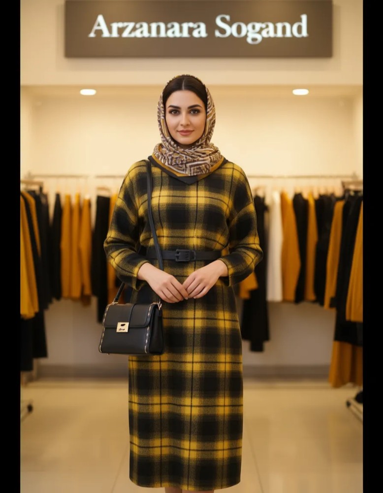 کفتان چهارخونه پشمی (بدون کمربند) کد 133689 - خرید کاپشن و هودی زنانه عمده