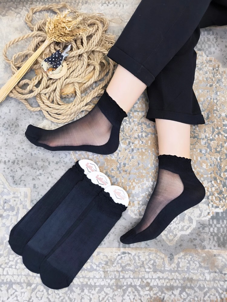 فروش عمده جوراب قایقی بلند مشکی کد 133051