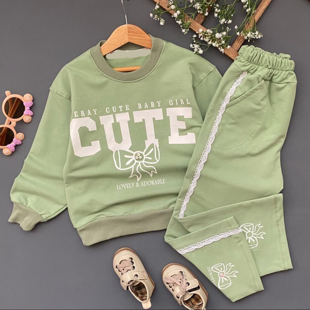 ست بلوز شلوار دخترانه نگین دار cute کد 134253 - خرید ست بلوز شلوار دخترانه عمده