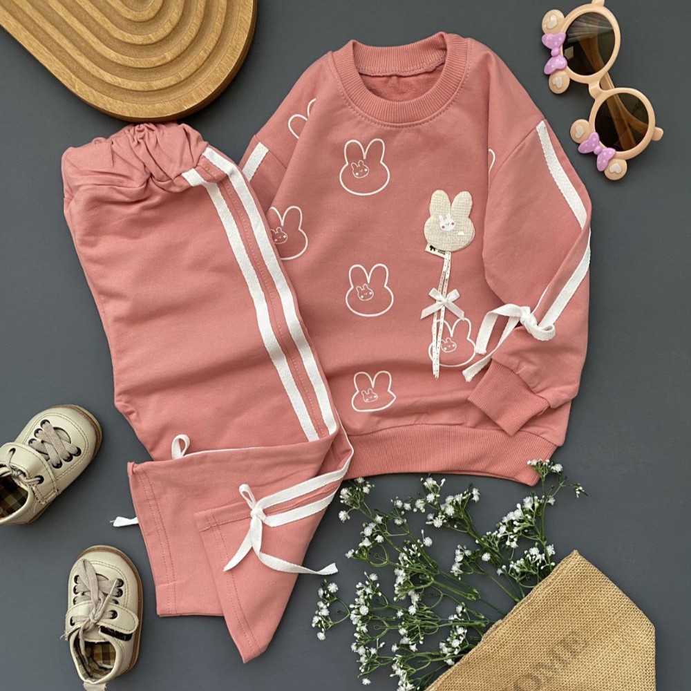 ست بلوز شلوار دخترانه خرگوش نوار دار کد 134409 - خرید ست بلوز شلوار دخترانه عمده