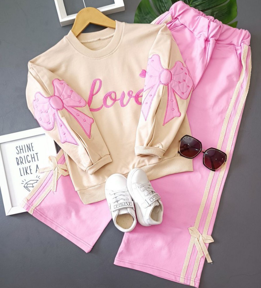 ست بلوز شلوار بگ دخترانه Love کد 134412 - خرید ست بلوز شلوار دخترانه عمده