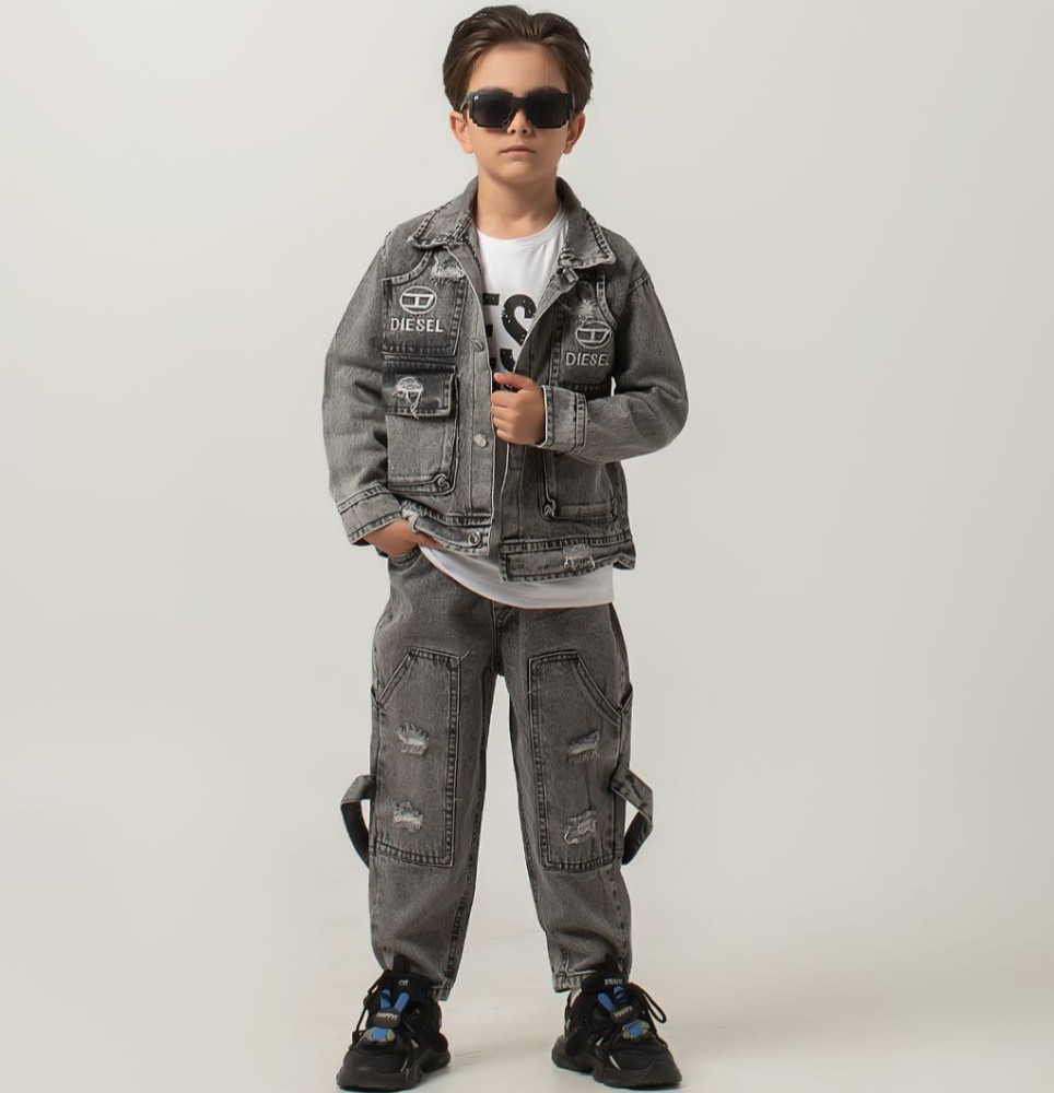 ست سه تیکه کت شلوار لی پسرانه کد 134421 - خرید ست کت شلوار پسرانه عمده