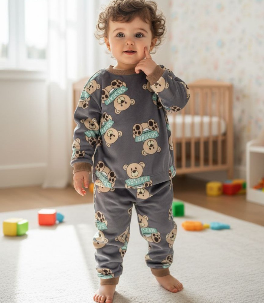 ست بلوز شلوار دخترانه پسرانه مخمل خرسی کد 135241 - خرید ست بلوز شلوار پسرانه عمده