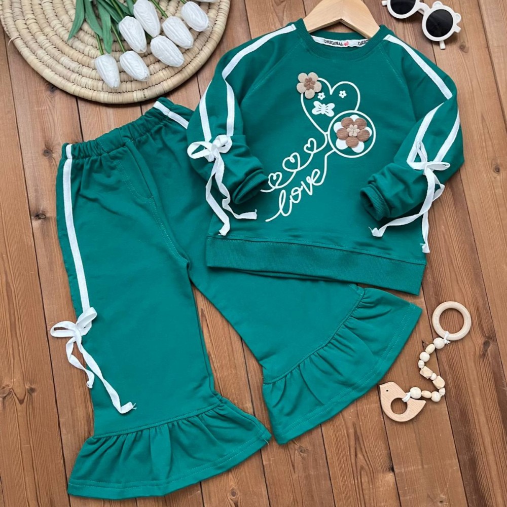 ست بلوز شلوار دخترانه چین دار نوار دوزی کد 135337 - خرید ست بلوز شلوار دخترانه عمده