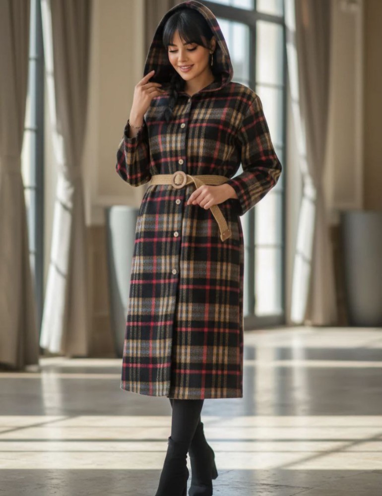 پالتو زنانه پشمی کلاه دار موهر کد 133585 - خرید مانتو زنانه عمده