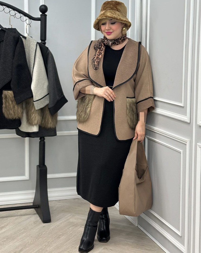 کت زنانه فوتر کش خز ترک کد 134204 - خرید کت و شلوار زنانه عمده