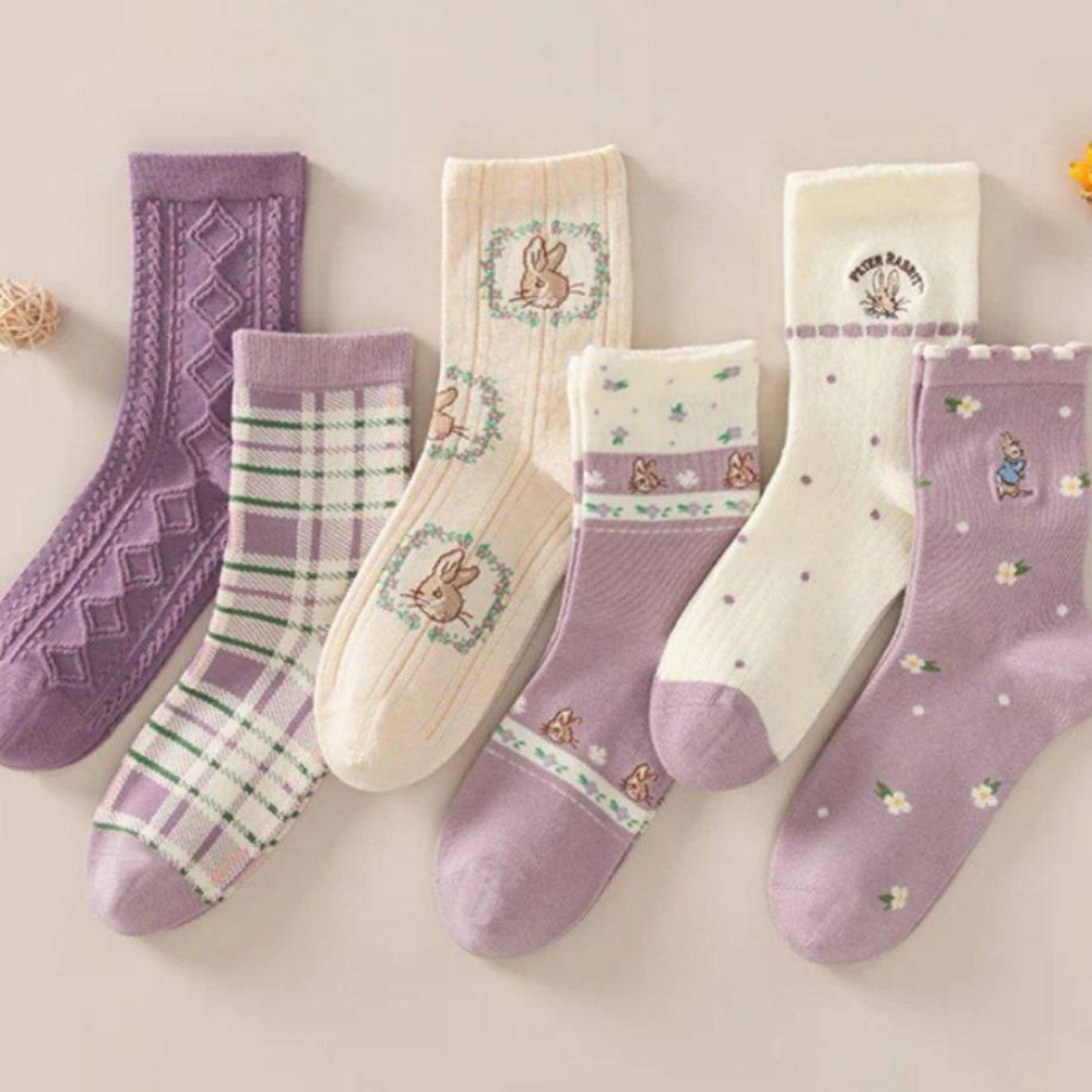 فروش عمده جوراب ساقدار زنانه گلدوزی خرگوش بنفش خارجی کد 132797