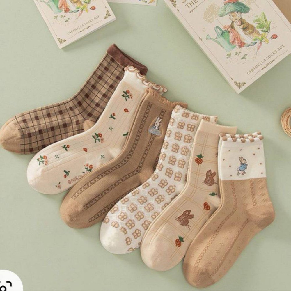 فروش عمده جوراب ساقدار زنانه گلدوزی خرگوش کرم خارجی کد 132798