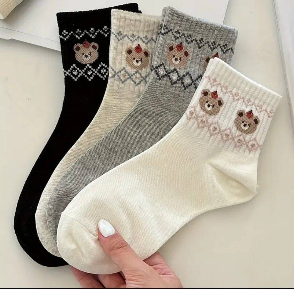 فروش عمده 🔥 جوراب زنانه نیم ساق دو خرس خارجی کد 132813