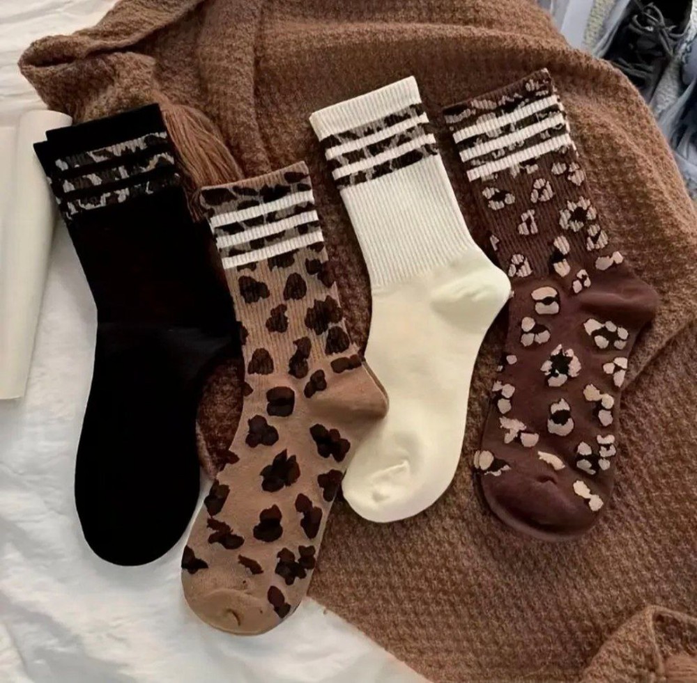 فروش عمده 🔥 جوراب ساقدار زنانه ترکیبی پلنگی خارجی کد 132866