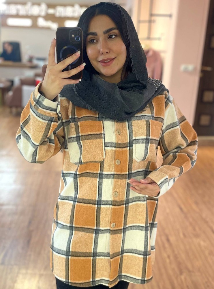 فروش عمده شکت زنانه چهارخونه پشمی مدل تک جیب کد 132519