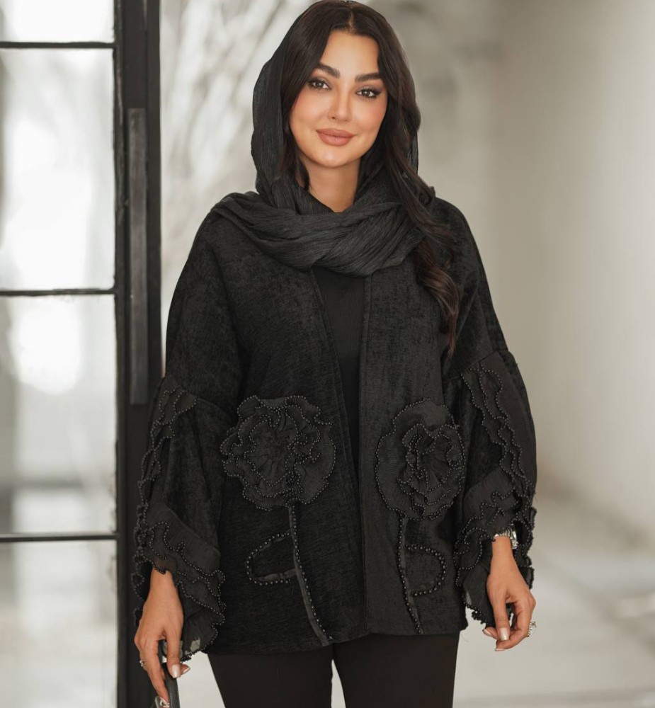 کت زنانه مجلسی گل برجسته آستین مرواریدی کد 134180 - خرید کت و شلوار زنانه عمده