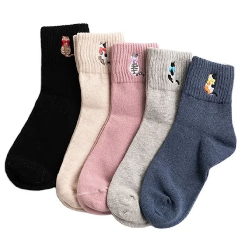 فروش عمده جوراب زنانه ساقدار گلدوزی گربه خارجی کد 132859