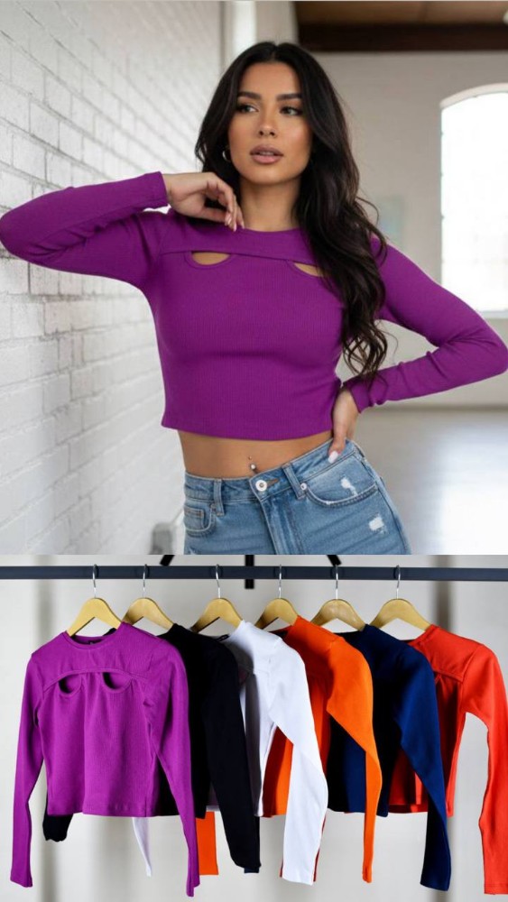 کراپ آستین دار 2اشکی کد 133980 - خرید تاپ و تیشرت زنانه عمده