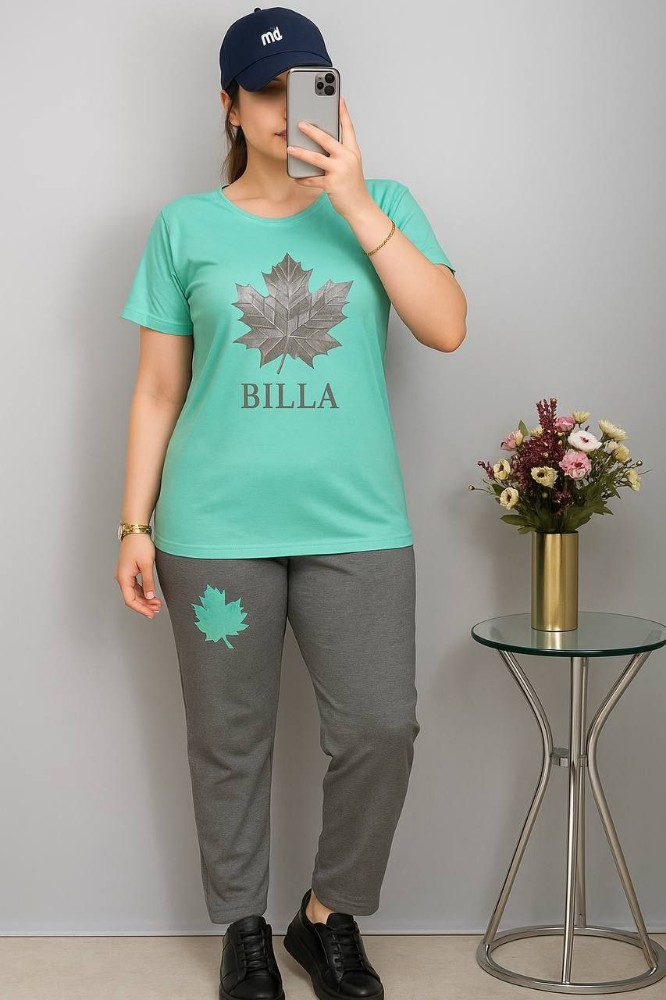 ست تیشرت شلوار برگ کد 134120 - خرید ست تیشرت شلوار زنانه عمده