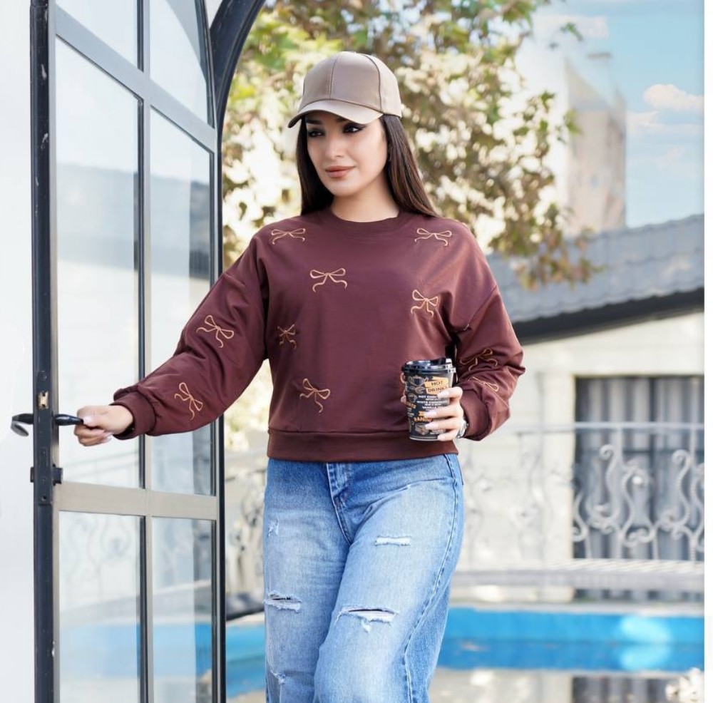 کراپ آستین بلند پاپیون کد 138737 - خرید بلوز تک زنانه عمده