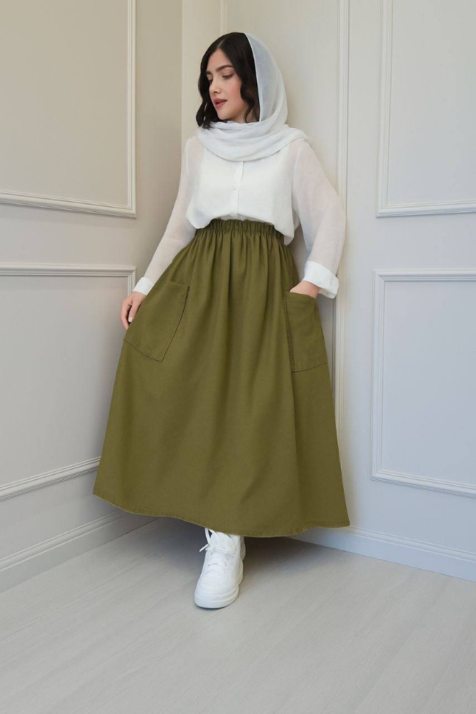 دامن کتان جیب دار کد 136054 - خرید تاپ و تیشرت زنانه عمده