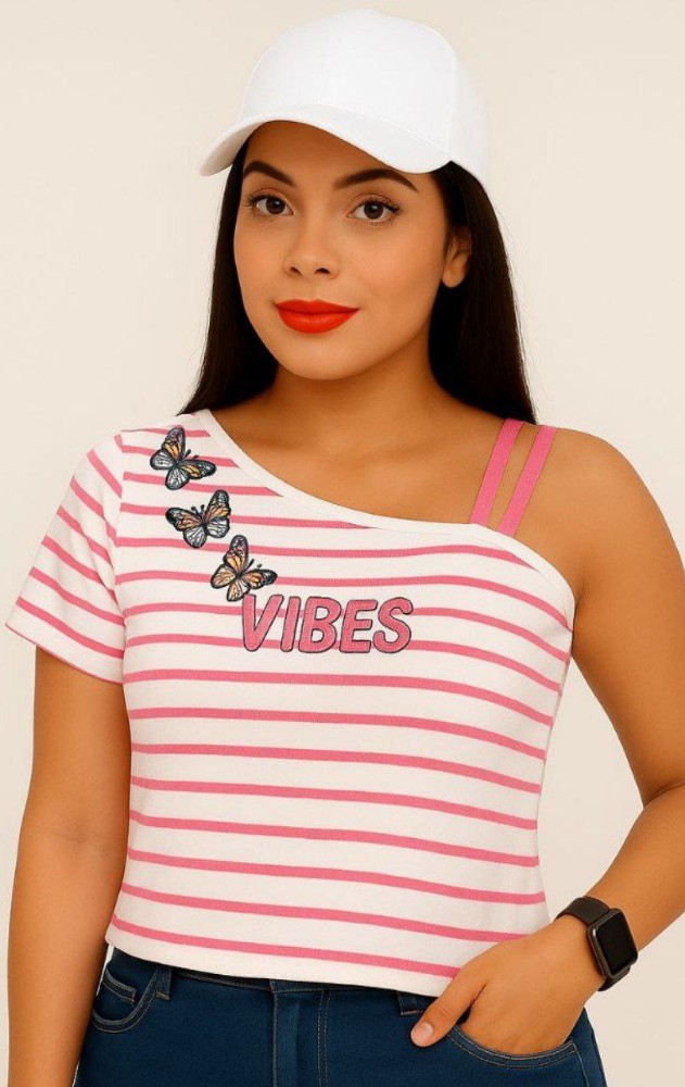 کراپ رومی چاپ پروانه ای کد 136057 - خرید تاپ و تیشرت زنانه عمده