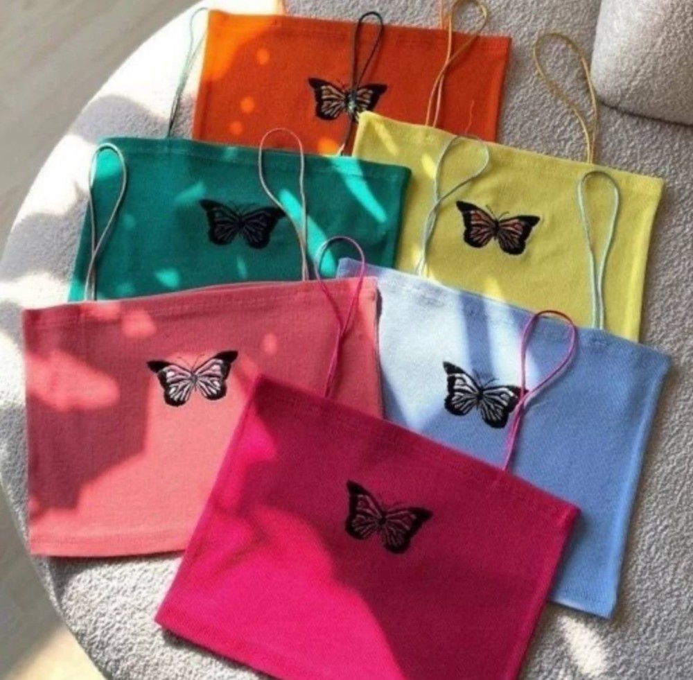 کراپ بند ماکارونی پروانه کد 136245 - خرید تاپ و تیشرت زنانه عمده