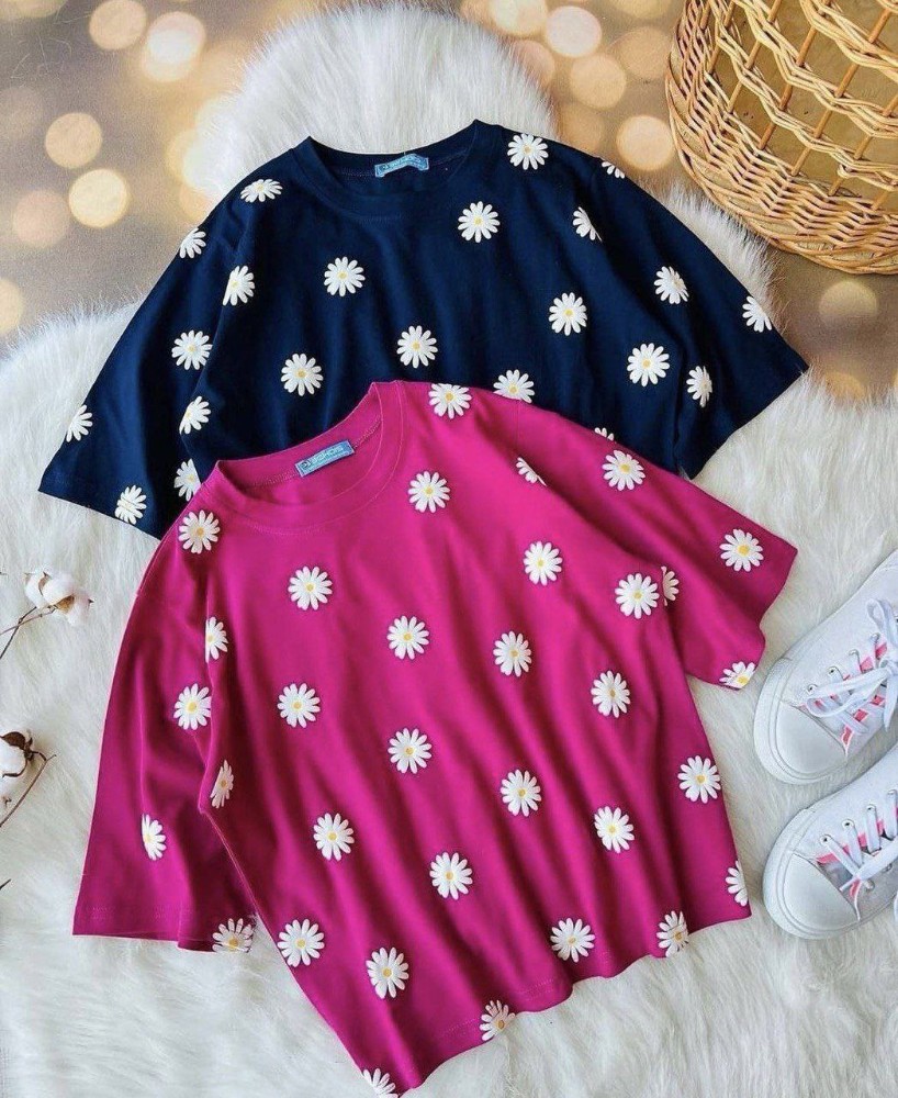 کراپ بابونه چاپ پفکی کد 136258 - خرید تاپ و تیشرت زنانه عمده