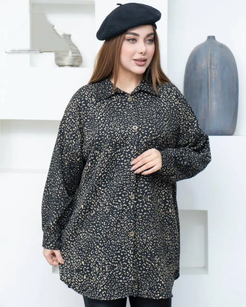 مانتو یقه شکاری پلنگی کد 138615 - خرید مانتو زنانه عمده