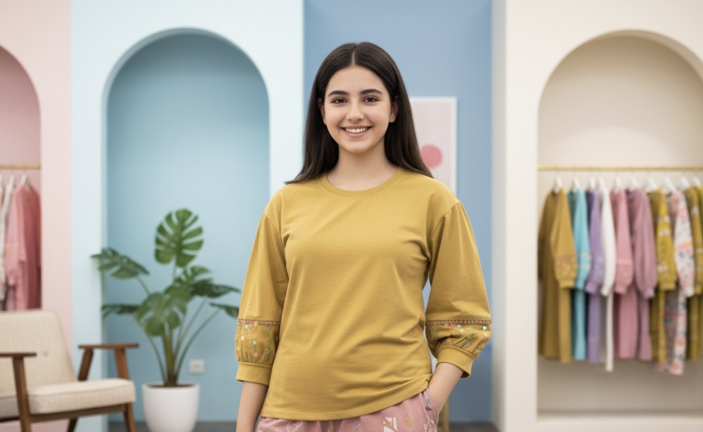 بلوز آستین سه ربع گلدوزی سر آستین کد 138035 - خرید بلوز تک زنانه عمده