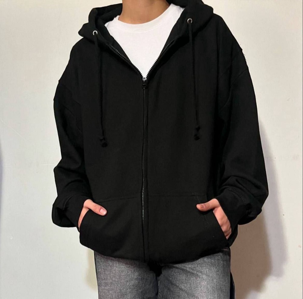 هودی زنانه جلو زیپ کلاه دار مشکی کد 136809 - خرید کاپشن و هودی زنانه عمده