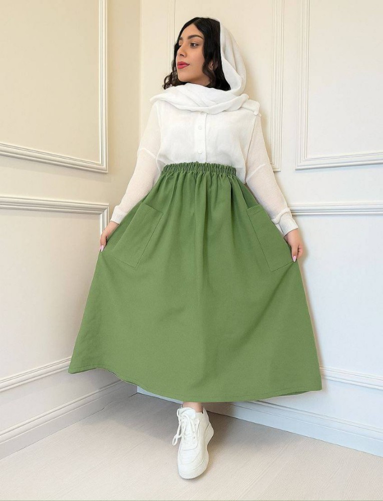 دامن کتان جیبدار کد 135758 - خرید لباس خواب زنانه عمده