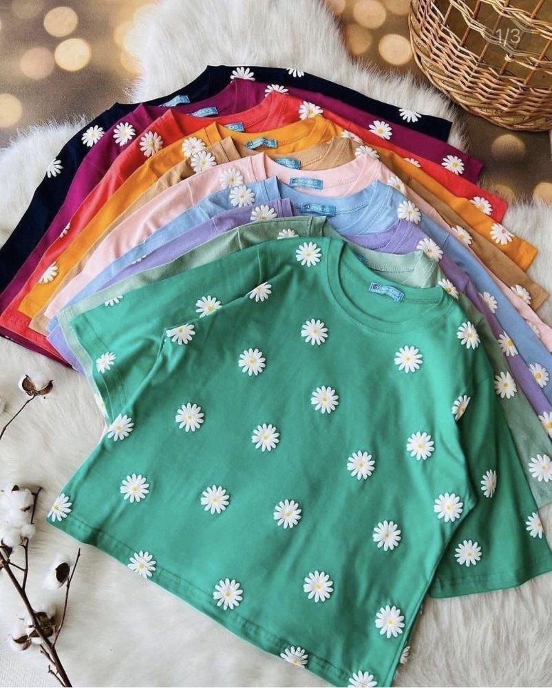 کراپ بابونه چاپ پفکی کد 136126 - خرید تاپ و تیشرت زنانه عمده