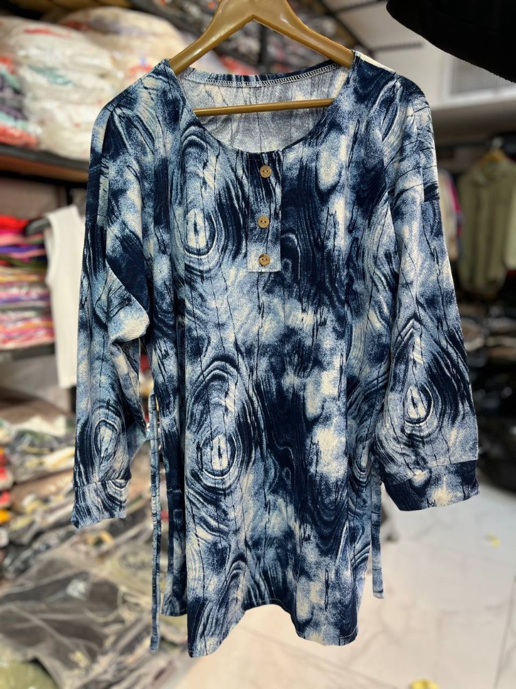 تونیک طرح دار قواره بزرگ جلو دکمه کد 135859 - خرید تونیک زنانه عمده