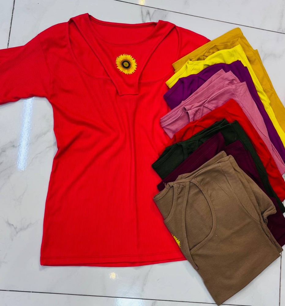 تیشرت یقه دو تیک کد 135893 - خرید تاپ و تیشرت زنانه عمده