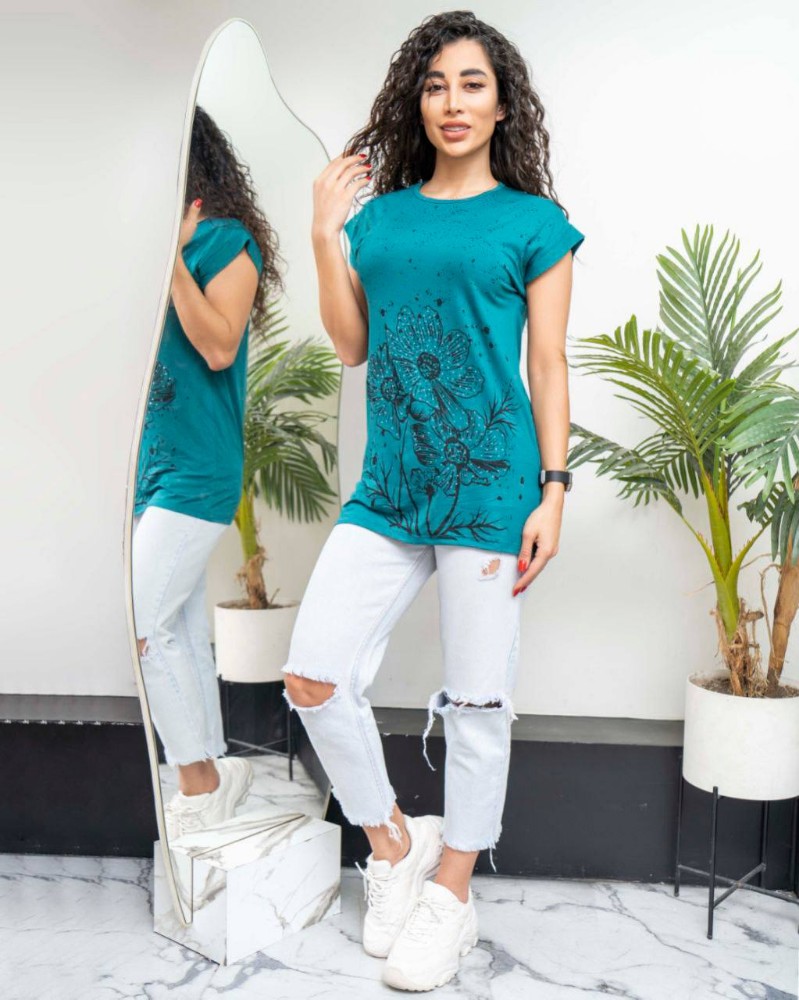 تیشرت گل و نگین کد 135901 - خرید تاپ و تیشرت زنانه عمده